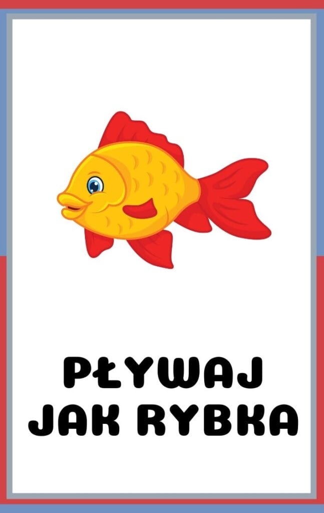 Karty ruchowe dla dzieci do druku - pływaj jak rybka