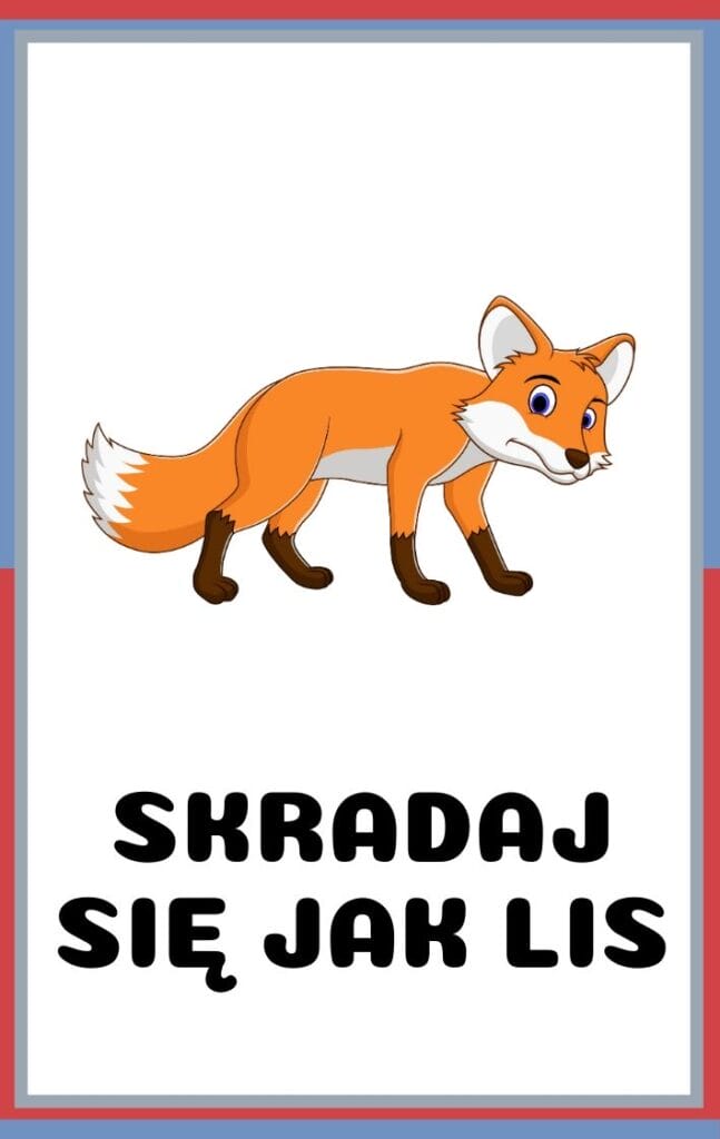 Karty ruchowe dla dzieci do druku - skradaj się jak lis