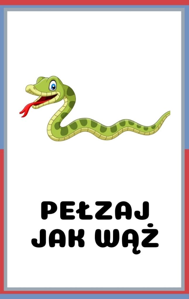 Karty ruchowe dla dzieci do druku - pełzaj jak wąż