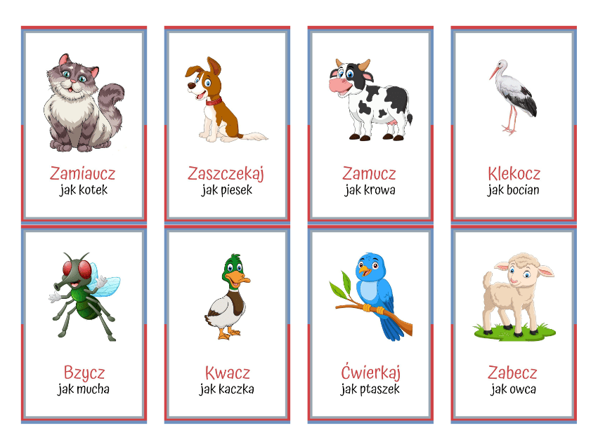 Karty ruchowe do druku ze zwierzętami