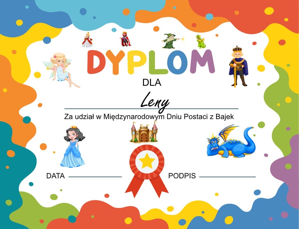 Dzień Bajki w przedszkolu. Dyplom