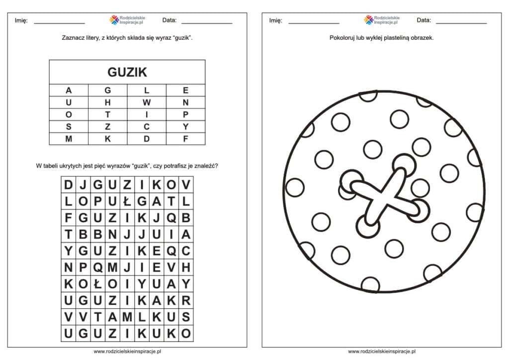 Dzień Guzika karty pracy dla przedszkolaków