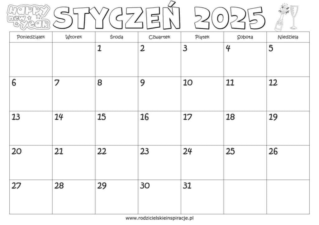 Styczen 2025 kalendarz do druku