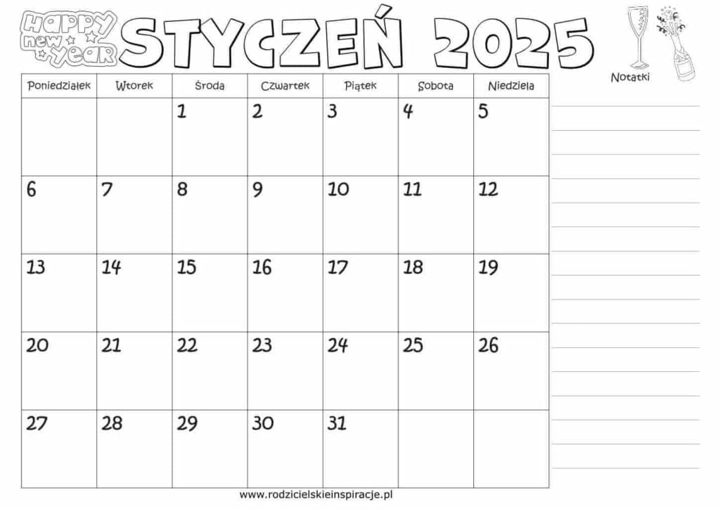 Styczen 2025 kalendarz do wuydruku