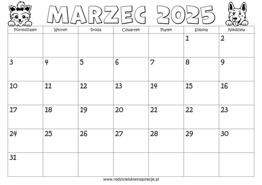 Marzec 2025 kalendarz do druku