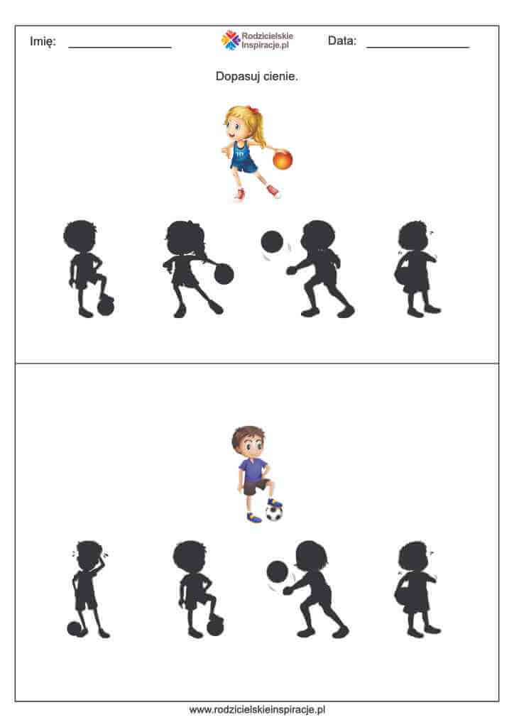 Sport karty pracy cienie
