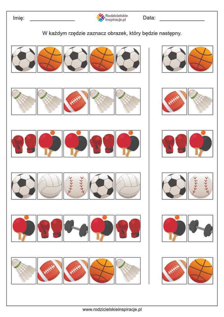 Sport karty pracy sekwencje
