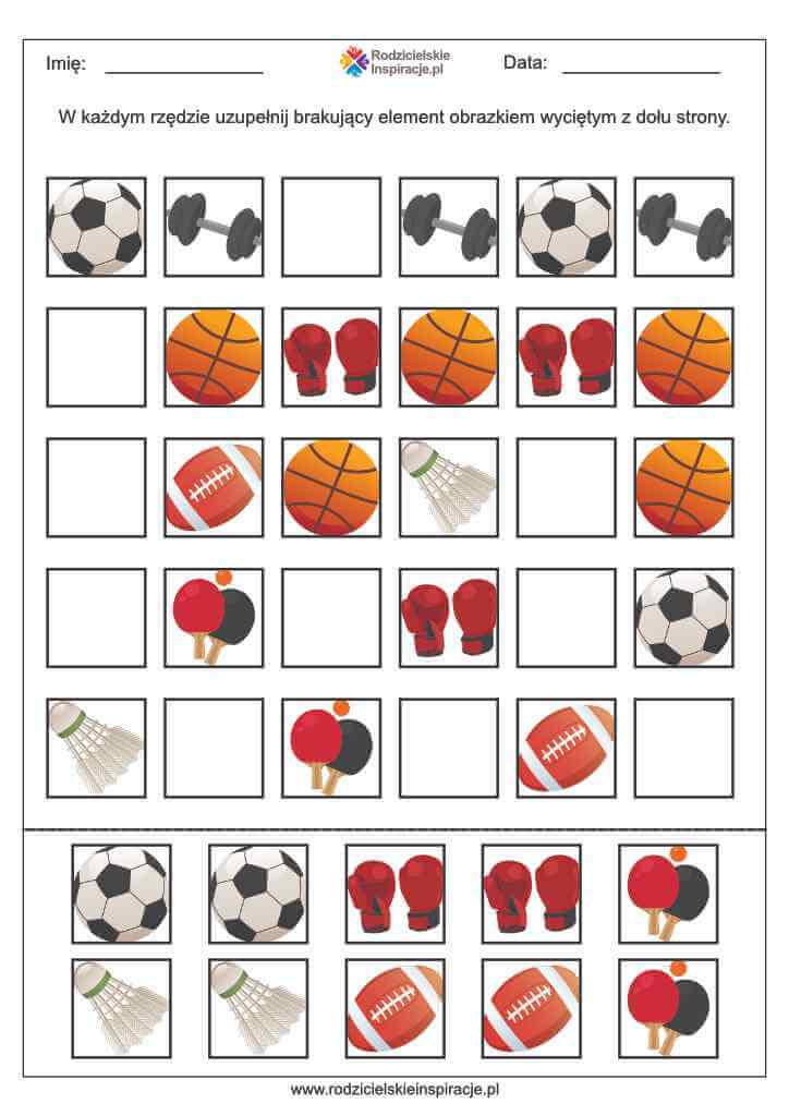 Sport sekwencje karty pracy