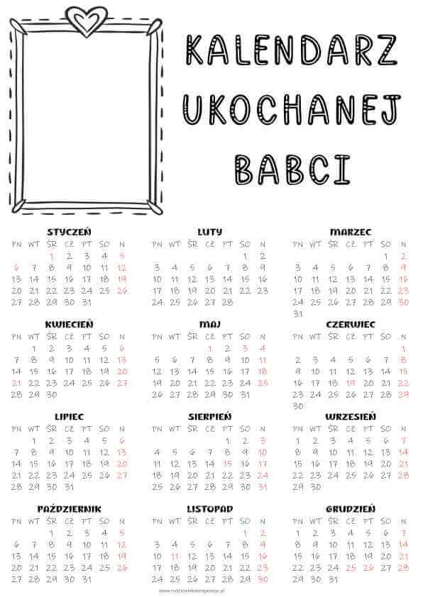 Kalendarz Dzien Babci 2025 do druku