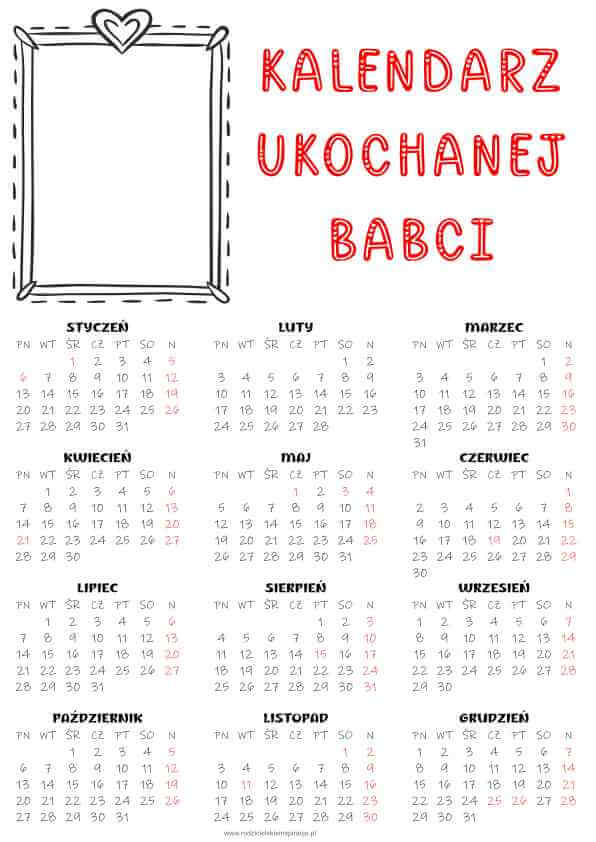 Kalendarz dla babci do druku