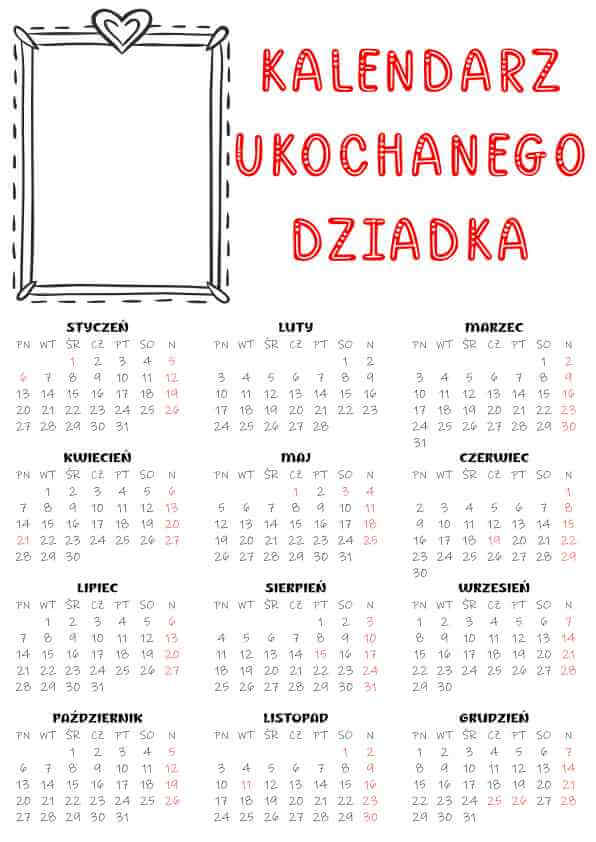 Kalendarz dla dziadka do druku